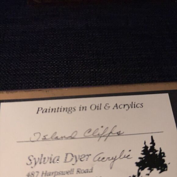 Framed Signed Sylvia Dyer Acrylic Painting: Island Cliffs Brunswick Maine Artist - Picture 4 of 9